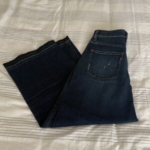 Uniqlo High Rise Wide Leg Cropped Jeans Raw Hem Dark Wash Women's Size 23 waist